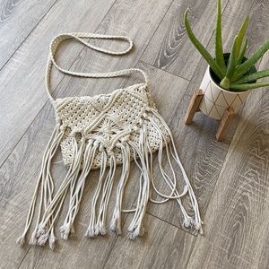 Square Crossbody Cream Macrame Purse